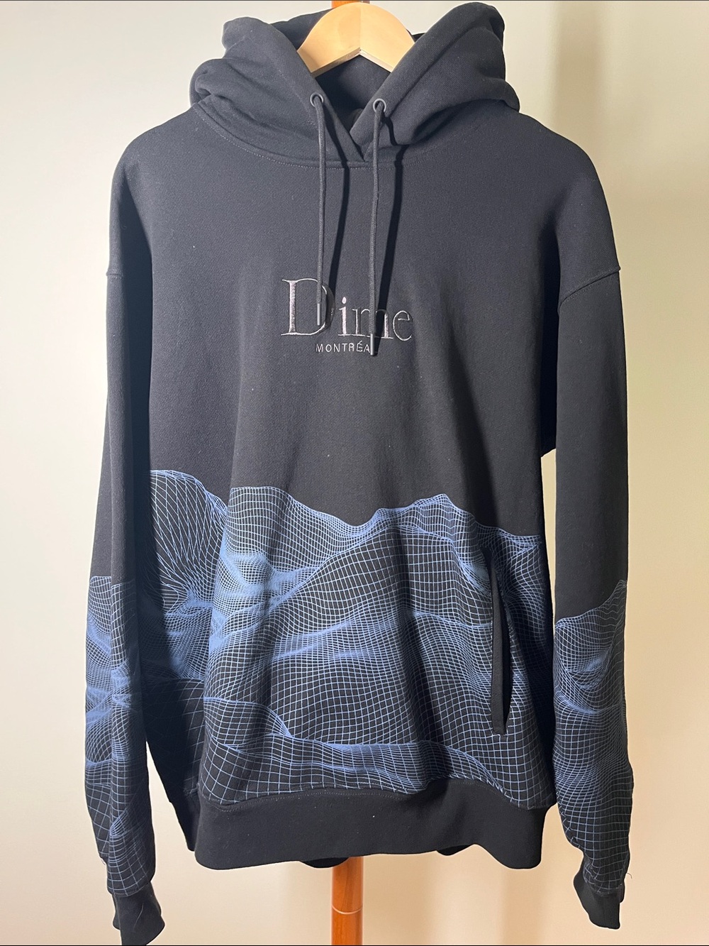 Dime Montreal Black Hoodie with Blue Wave Graphic